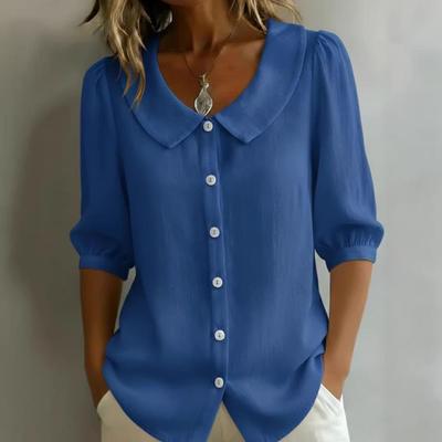 2026 European & American Cross-border Niche Design Linen V-neck Short Sleeve Loose Summer Shirt for Women