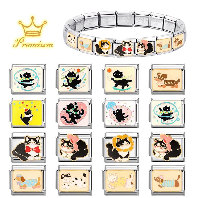 Fashion Colorful Y2K Animal Series Cat Dog Italian Charm Beads Fit 9MM Stainless Steel Bracelets Gifts Women Jewelry DIY Making