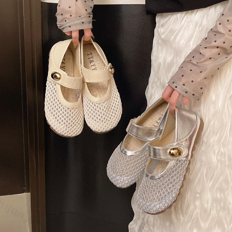 Fashion Mesh Breathable Soft Sole Single Shoes for Women Summer 2025 New Hollow Fashion Elegant Flats Comfortable Shallow Mouth Sandals