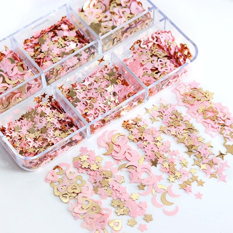 Pink Nail Glitter Sequins Decals Moon Star Heart Paillettes Resin Mold Filler Flower Petals Paillettes Decorations