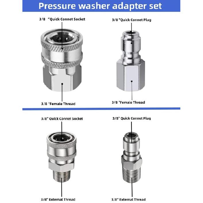 3/8 Inch Stainless Steel Male and Female Quick Connector Kit Pressure Washer Adapter Set Quick Connector Plug Male Nipples