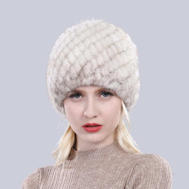 Winter women outdoor keep warm real mink fur hats Natural knitted mink fur cap Lady Good elasticity 100% genuine mink fur hat