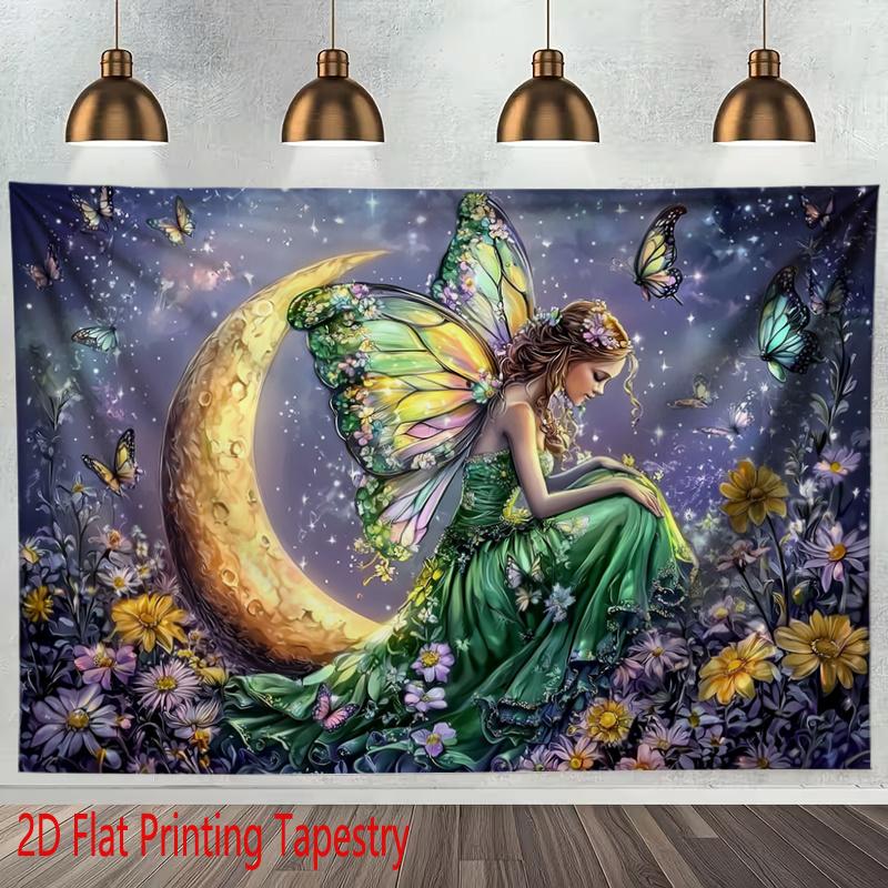 Bohemian Fairy Tale Moon Tapestry Wall Hanging Decor Boho Stars Floral Butterflies Magic Nursery Room Decoration Art Print Gift