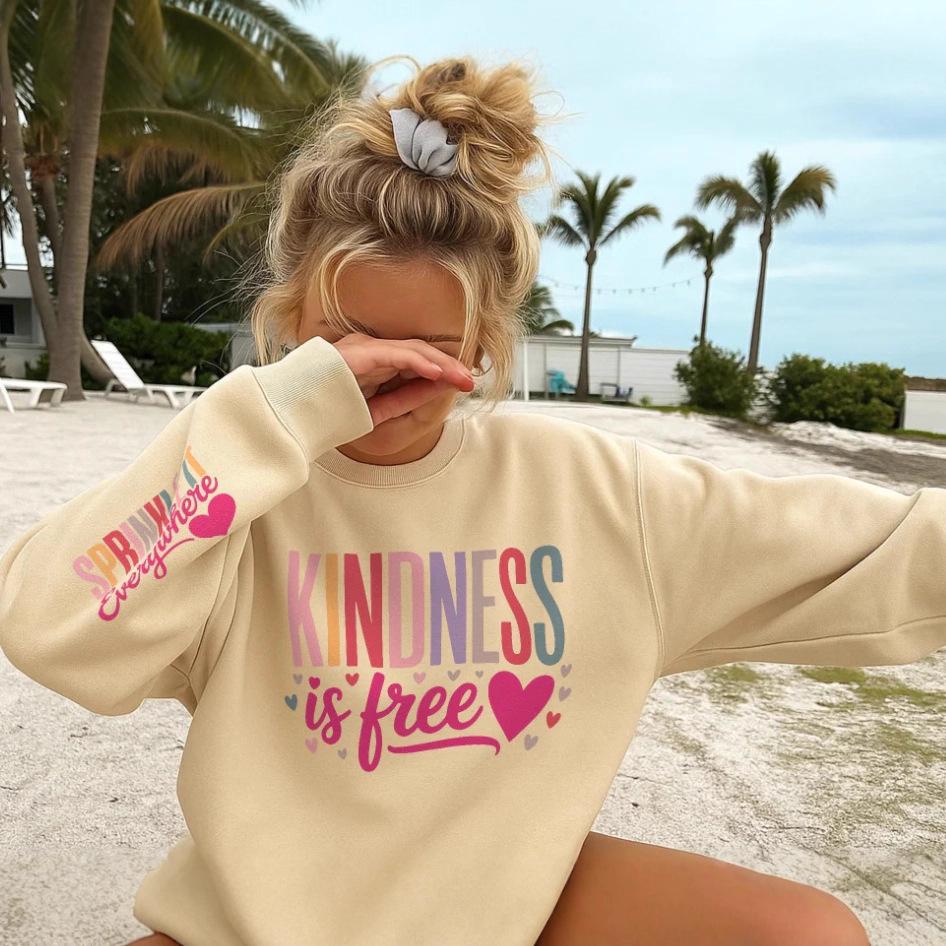 Women's Autumn/Winter Casual Printed Sweatshirt Hoodie - Long-Sleeved, Round Neck