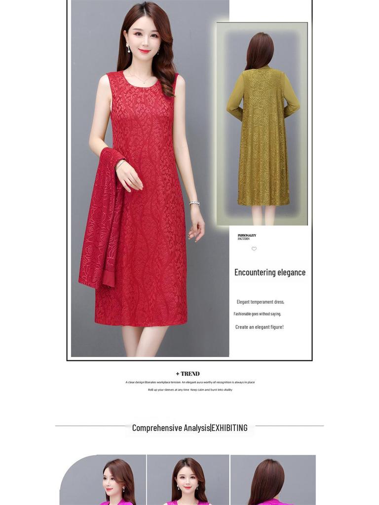 Rochie de vară din două piese 2023 cu șal cardigan de lungime medie