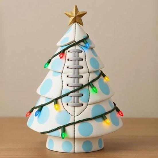 Ball Christmas Tree Ornament Fun Football Xmas Tree Decoration Basketball Tree with Golden Star Topper for Festive Holiday Decor