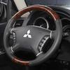 for Mitsubishi Pajero 2007-2014 Galant 2008-2012 Hand-Stitched Black  Leather Carbon Fibre Car Steering Wheel Cover