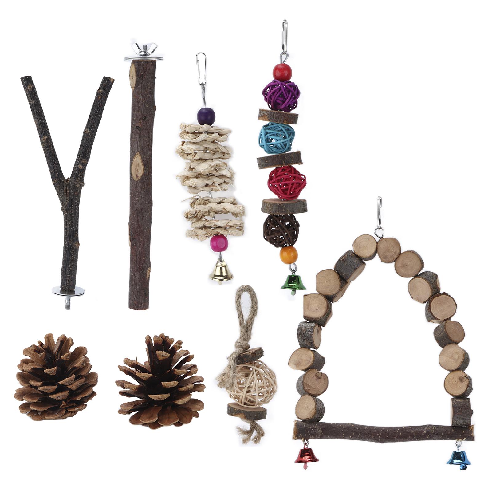 

Parrot Chewing Toy Safe Durable Convenient Natural Wood Hanging Ladder Toys for Parrot8‑Piece Set