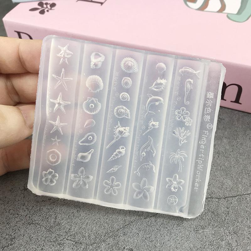 Ocean Series Animal Silicone Mold Sea Shell Conch Nail Stamplates Starfish Jellyfish 3D Soft Charm Manicure Mold Stencil Tools