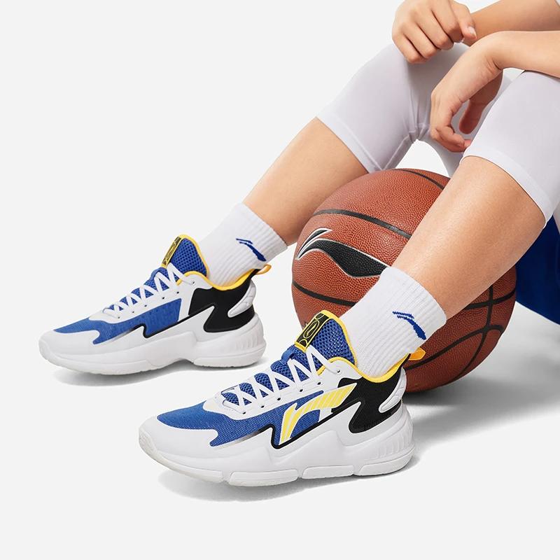 Li-Ning Cloud Non-Slip Anti-Kick Rebound Breathable Support Kids Basketball Shoes Kids Sneakers White Blue Black YKBU050-9