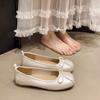 2025 new French square head shallow mouth flat sole shoes women's soft sole bow ballet flat sole shoes
