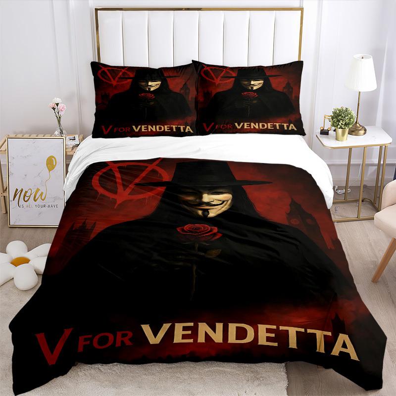 3pcs V for Vendetta Bedding Set, Soft Polyester Duvet Cover and Pillowcases Machine Washable Seasons all suitable & Guest Room Decor210