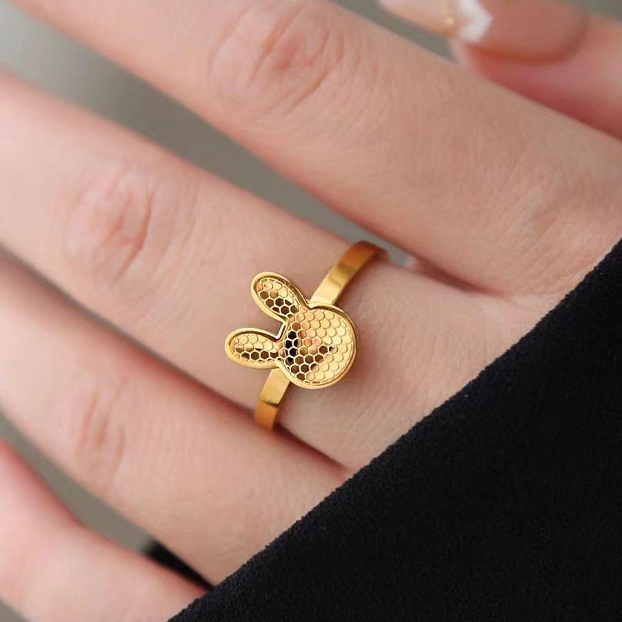 Gold Plated Dragon Scale Clover Ring: Women's Elegant Honeycomb Surface Open Finger Ring, Inspired by Xiaohongshu Style.