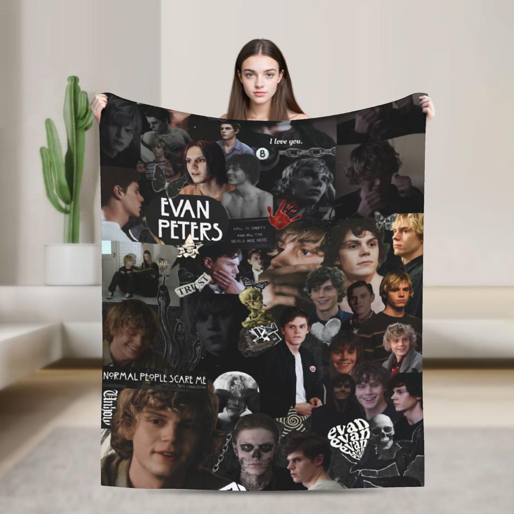 3D Evan Peters Pattern Printed Flannel Blankets Warm Soft Throw Blanket for Outdoor Decorative Bedspread Sofa Bed Cover