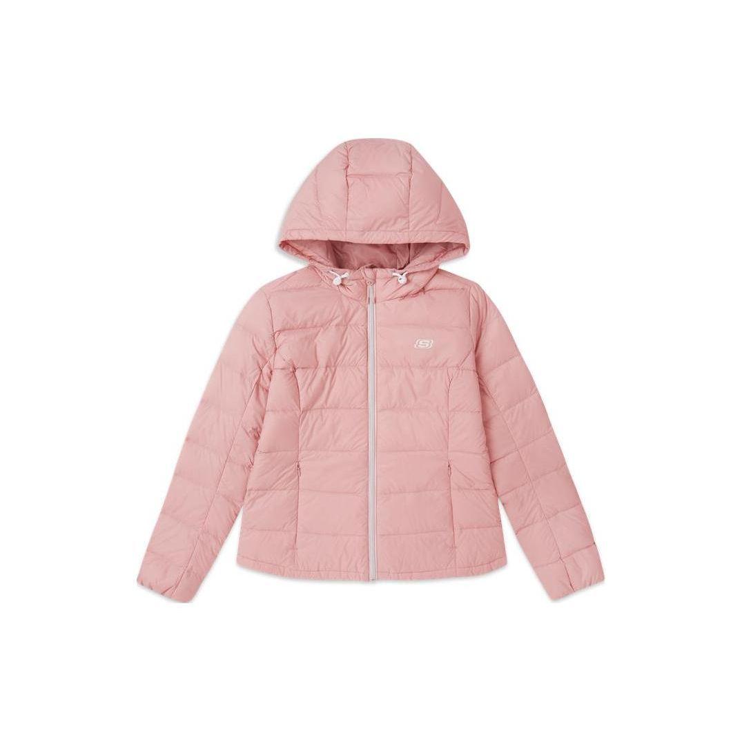 Skechers Solid Color Lightweight Warm Hooded Down Jacket Women outerwear Pink L419W038-00A4 S