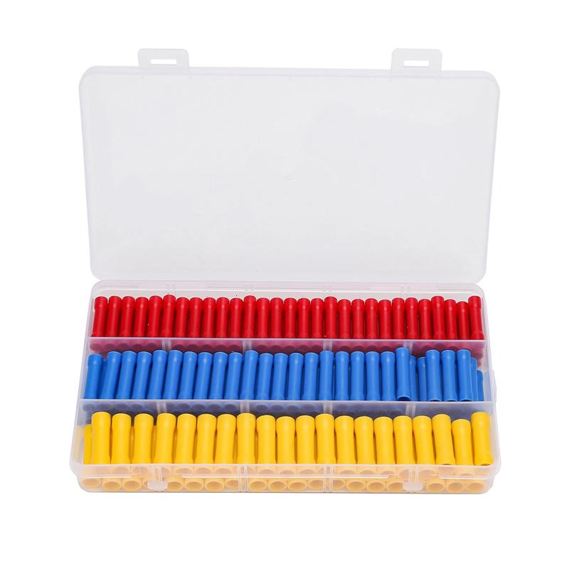 

200Pcs Red, Blue, And Yellow Butt Crimp Connectors, Fully Insulated PVC Wire Butt Splice Connectors різнокольоровий