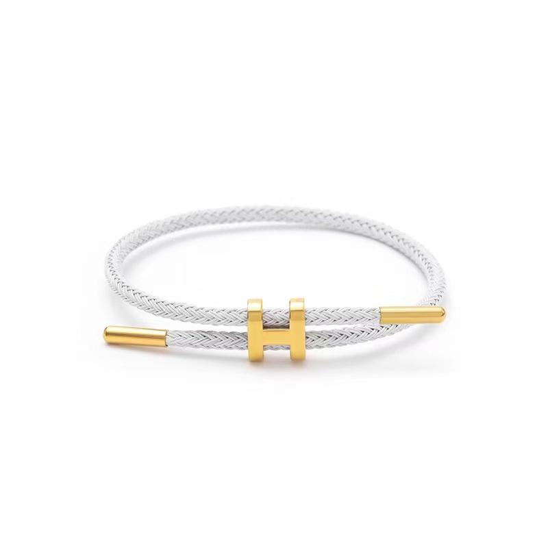 Braided Rope Bracelet Adjustable for Women with Stainless Steel Charms Arm Stacking Jewelry