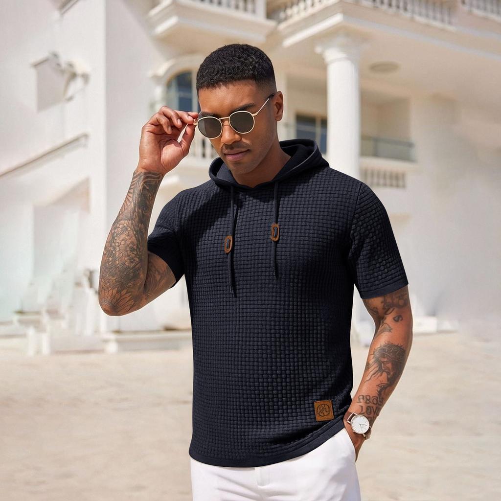 Men's Hooded Short-Sleeve Casual Sports Short Sleeve Top