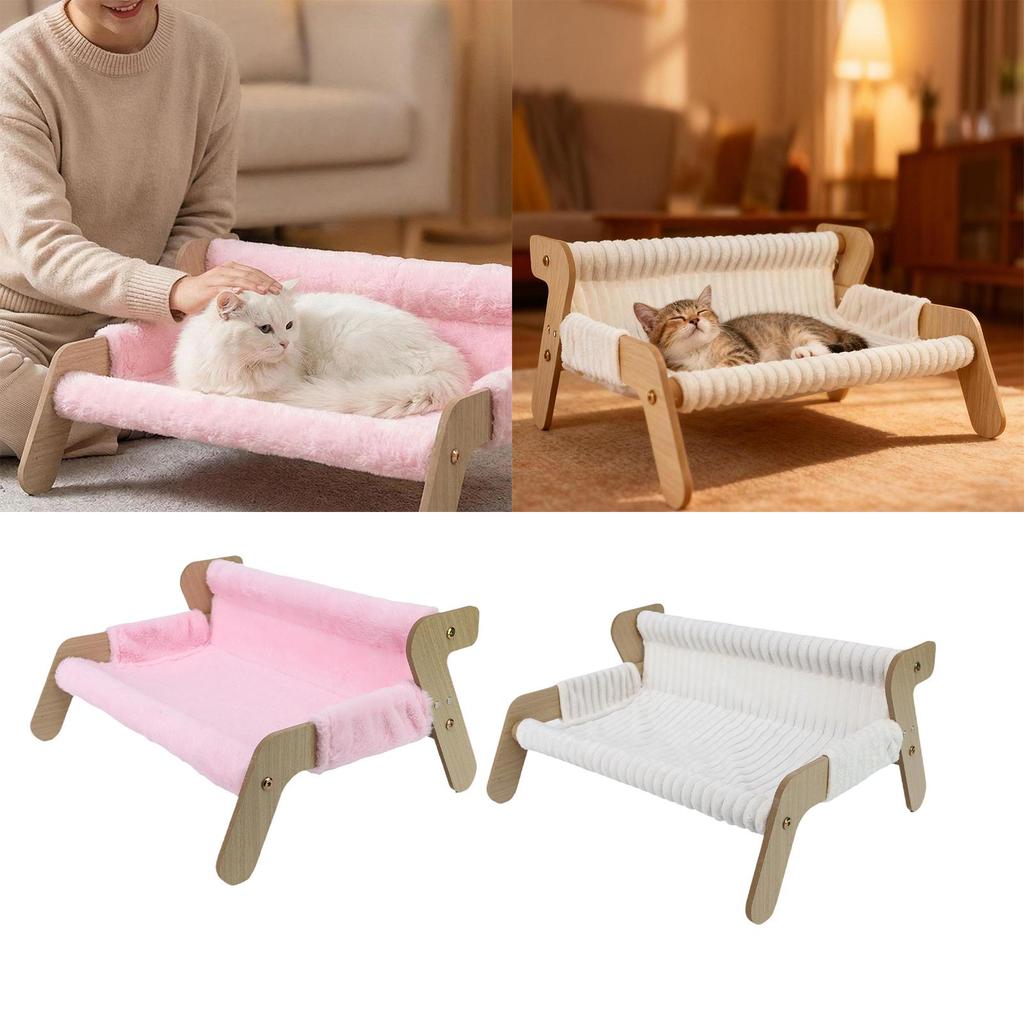 Indoor Wooden Cat Bed with Removable Cushion Pet Sofa House for Lounge Cats Warm Plush Furniture