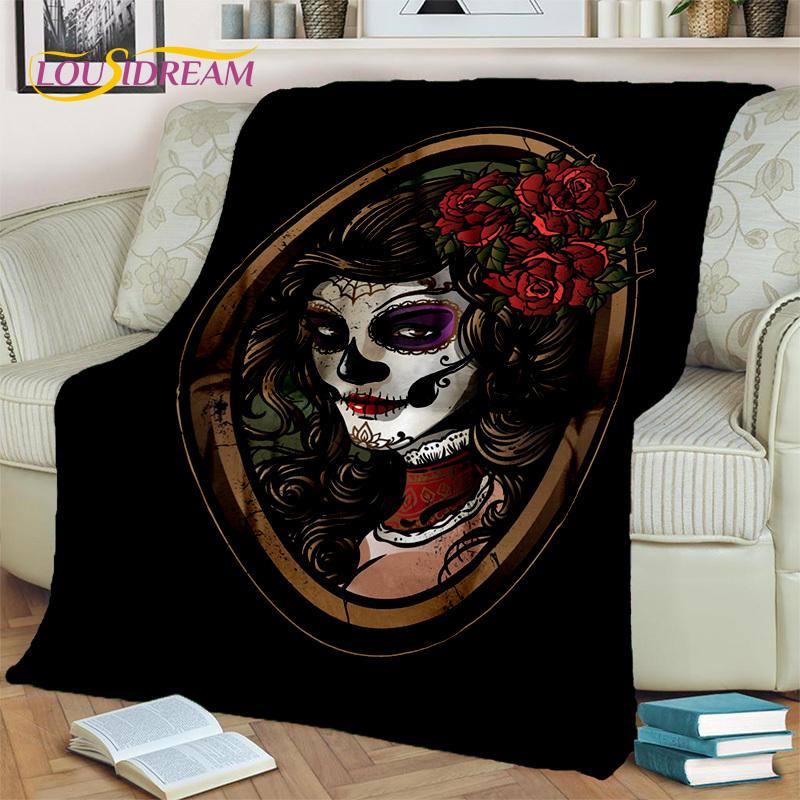 Horror Gothic Weiblicher Schädel Totes Mädchen Decke, Weiche Überwurfdecke für Zuhause Schlafzimmer Bett Sofa Picknick Reise Büro Überdecke Kind