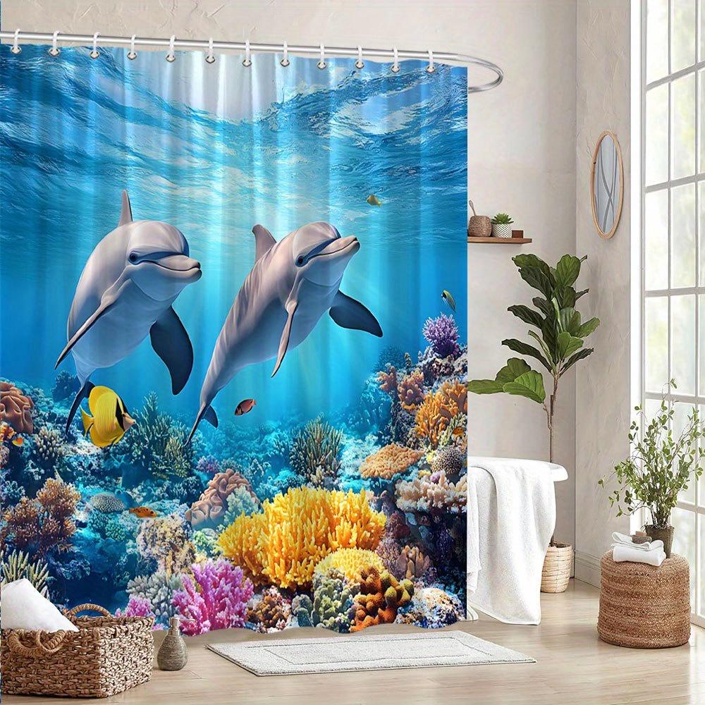 Underwater World Turtle Bathroom Shower Curtain Ocean Theme Pattern With 12 Hooks Modern Bathroom Decorative Shower Curtain