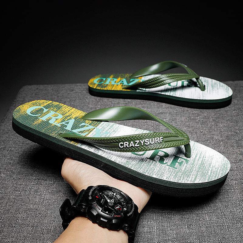 Stilvolle Grüne Flip-Flops Schuhe Herren Rutschfeste Strandhausschuhe für Herren Sommer Flache Hausschuhe Innen Außen Zuhause Flip-Flops Mann Slide