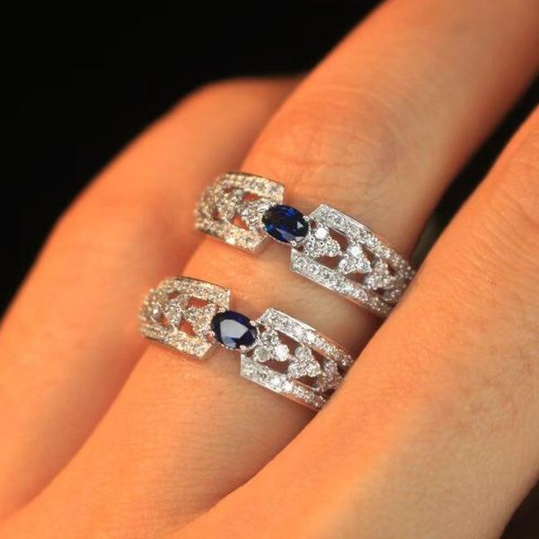 New Sapphire Ring Full Diamond Set Zircon Ring Elegant Light Luxury Fashion Accessories for Women