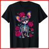Mexican Sugar Skull Chihuahua Dia De Los Muertos Halloween Black Cotton T-Shirt