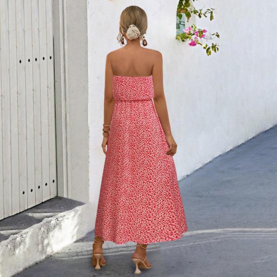 Women's Summer Off Shoulder Maxi Dress Ruffle Strapless Tube Top A-line Split