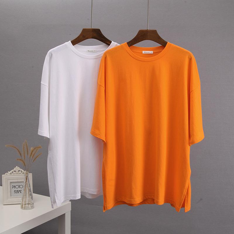 Sommer Lose Offene Baumwolle Kurzarm T-shirt Frauen Bequeme Rundhals Einfarbig T-shirt