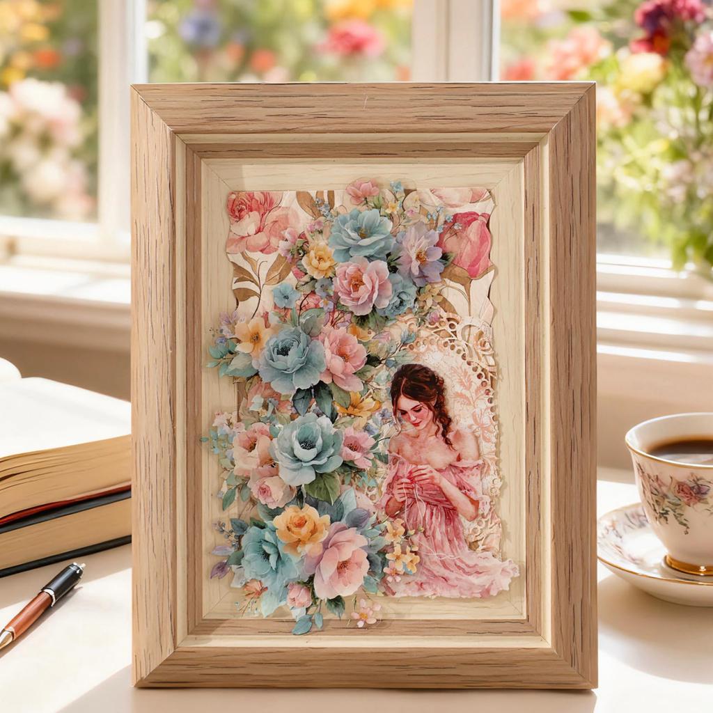 Kigofora Collage Material Flower Set of 90 PET Transparent Flake Watercolor for Diary and Gift Wrapping 6, Sheets, Stickers, Style, Stylish,