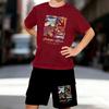 Boys 2 Piece Colorful Graffiti Printed outfit, Short Sleeve T-Shirt and Shorts Set for Kids Age 5-14,Black ,White Sporty Casual Summer Clothes