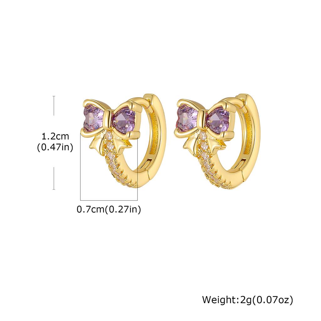 Wind Copper Slightly Inlaid Zircon Bow Flower Earrings Gold Women's Daily Versatile Earrings EBD-480