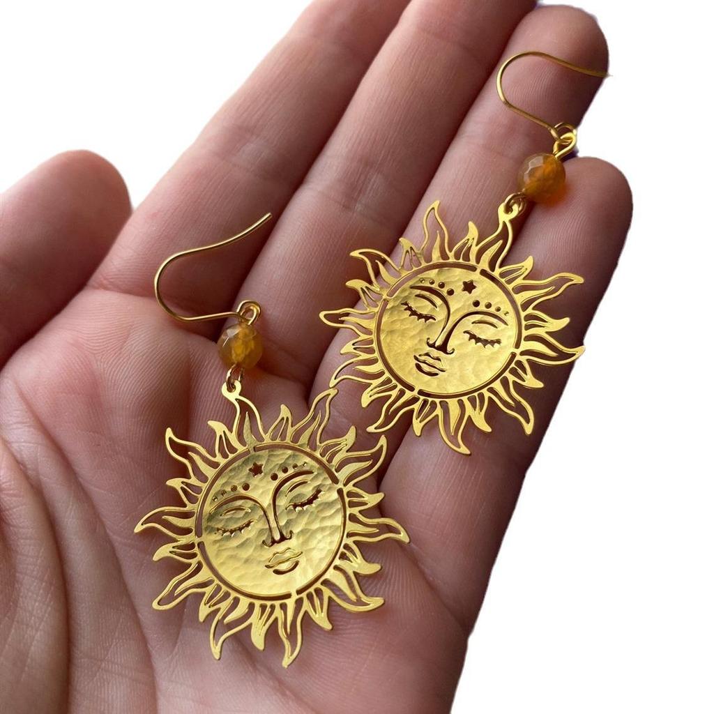 Golden Gem Sun Charm Earrings