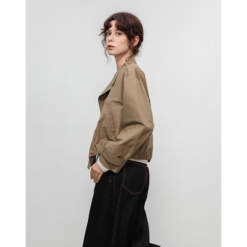 Women's Double-breasted Stand-up Lapel Short Trench Coat with Optional Padding