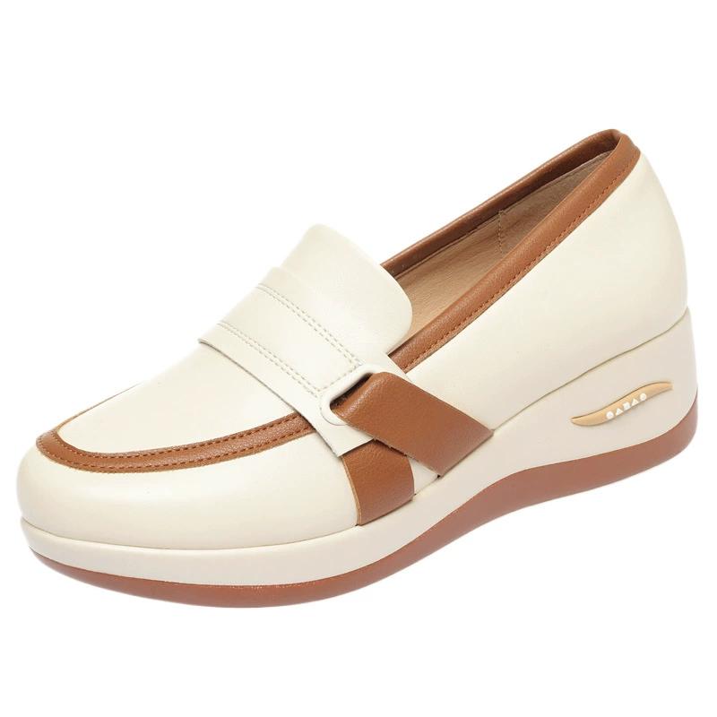 Spring Summer Autumn Non-slip Wedge Heel Lightweight and Comfortable Mother's Shoes Casual Leather Shoes Work Shoes