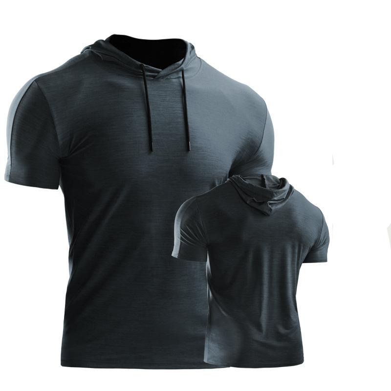 

Летняя футболка с капюшоном и короткими рукавами, мужской свитер, свободный спортивный топ большого размера, дышащий, быстросохнущий 3XL