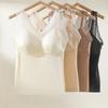 Women's Summer Seamless Satin Camisole Vest with Chest Pad Bra Integrated Solid Color Beautiful Back Lace Lining Top