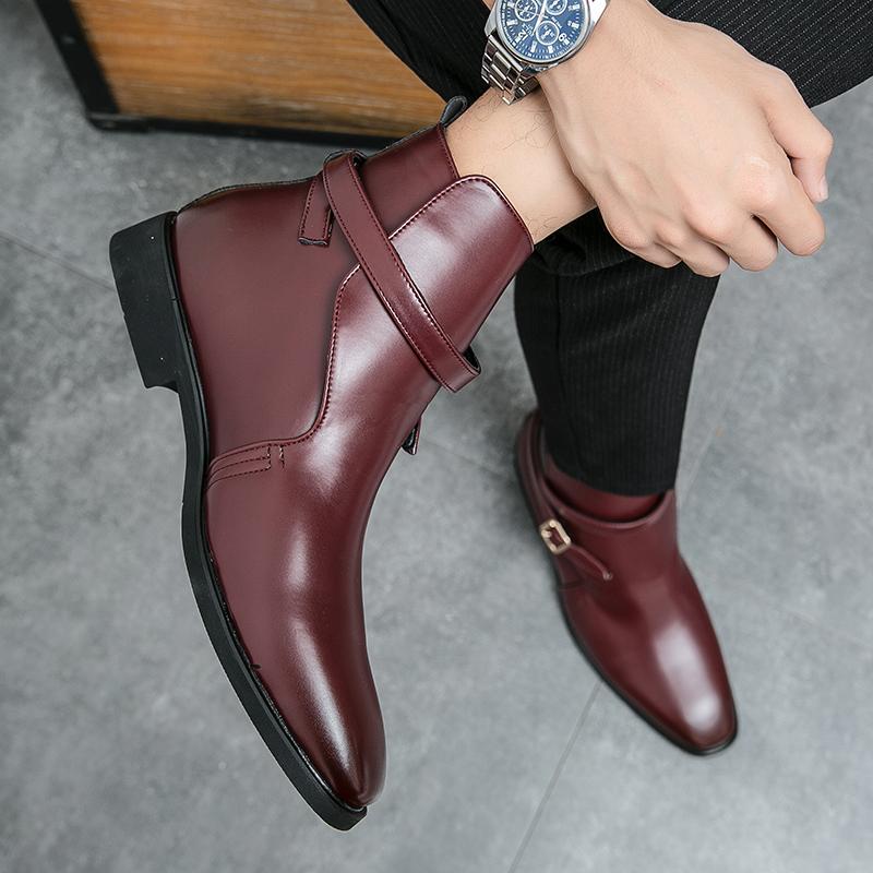 Men Chelsea Motorcycle Casual Boots Leather Punk Short Ankle Boots Street Style Party Night Club Boots Over Sized