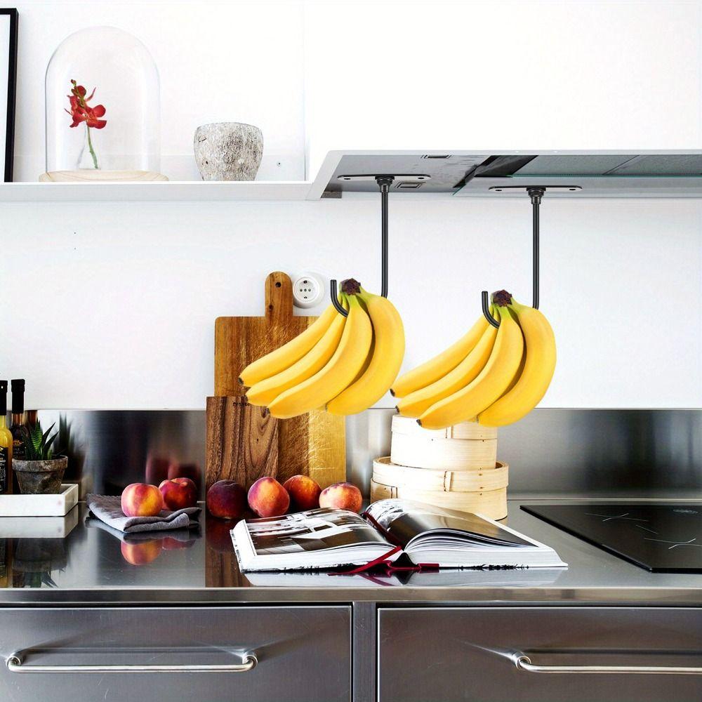 2Pcs Wall Mount Banana Holder Hook Keep Bananas Fresh Banana Storage Hook Towel Hook  Kitchen