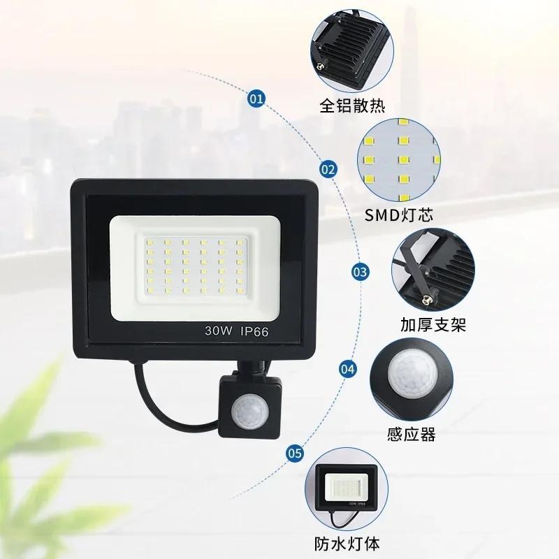 LED FloodLight PIR Motion Sensor Outdoor Led Spotlight  Waterproof Outdoor Garden Lighting Street Light