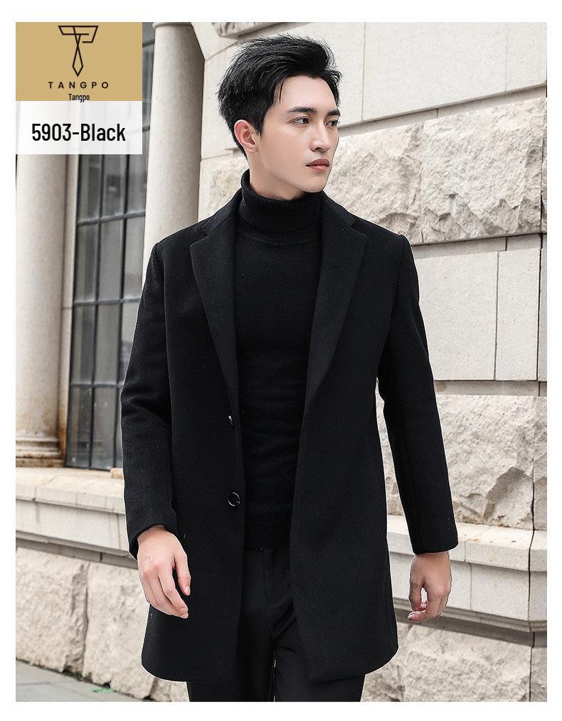 Men's Mid-Length Wool Slim Fit Trench Coat