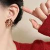 Burgundy Drop Glaze Zircon Fireworks Stud Earrings Women's New Popular Earrings Unique Niche Beautiful Earrings