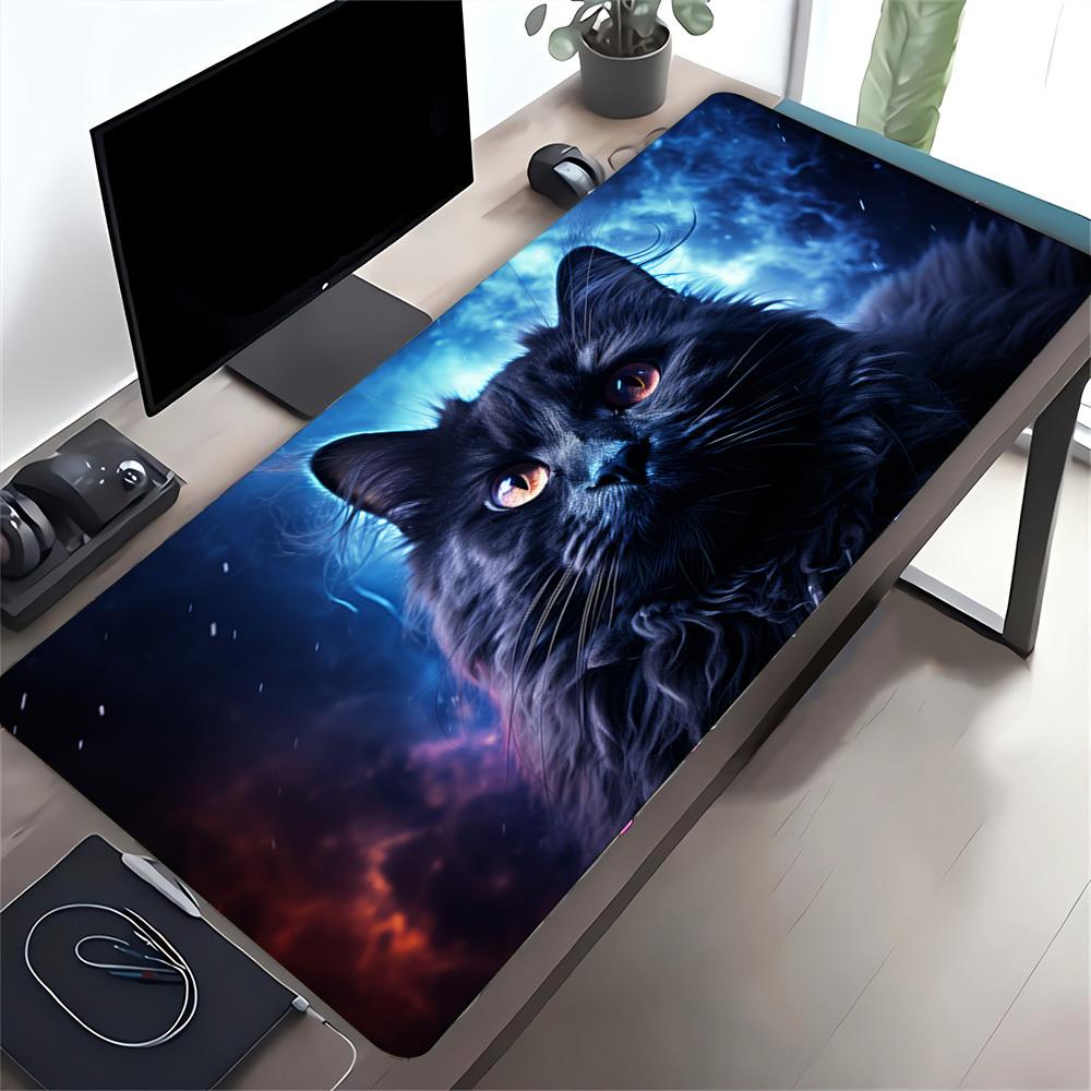 1pc Large Gaming Mouse Pad, UV Reactive Non-Slip Desk Mat, Washable PolyesterMystical, Cat, AuraComputer Pad with Vibrant Game Machine Print