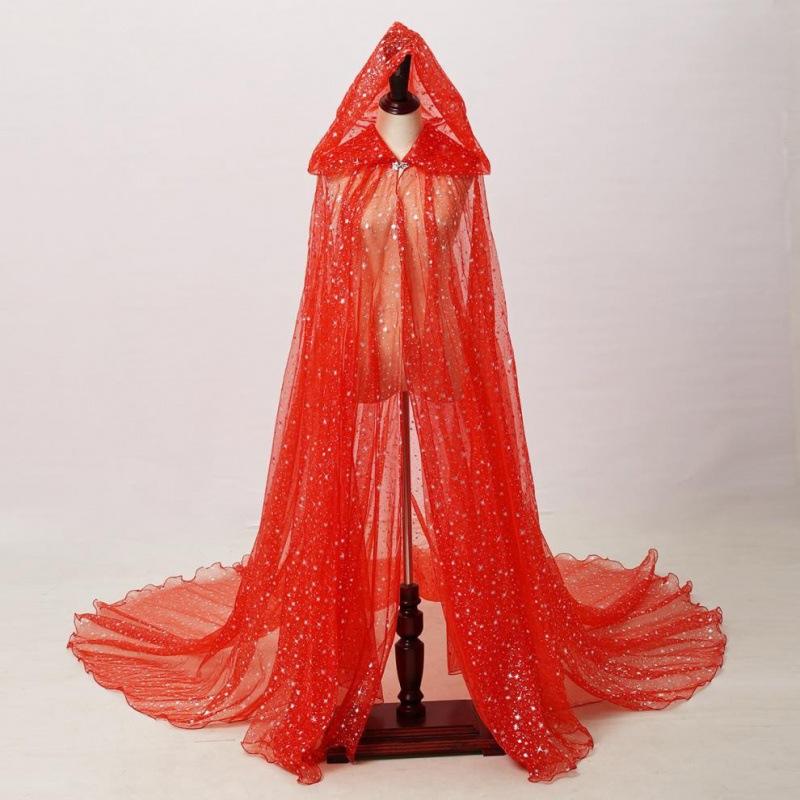 Stage Costume Shiny Hot Stamped Sequins Hooded Cape Halloween Cape Trailing Cosplay Costume Shawl *
