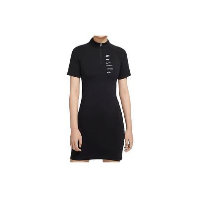 Sportswear Swoosh Casual Long Dress Half Zip Athletic Slim Fit Short Sleeve Dress Women Dresses Black CU5675-011