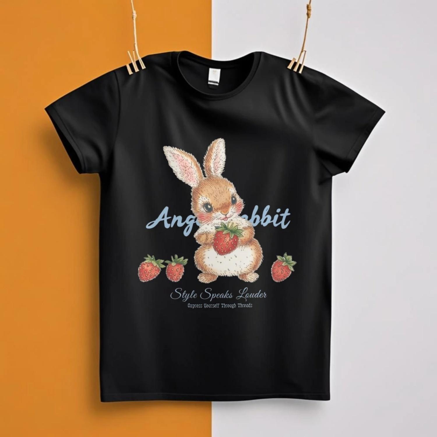 

Graphic Women s T-Shirt Cute Rabbit Print Streetwear SpringSummer Trendy2025 Fast Ship XXXXXL чорний