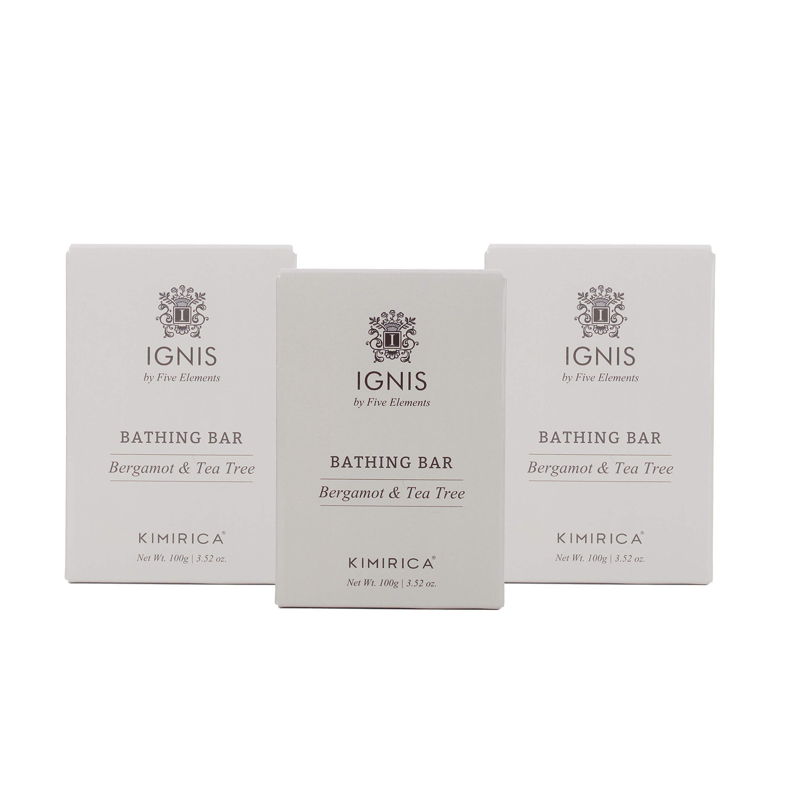 Kimirica Ignis Bergamot and Tea Tree Handmade Bathing Soap Bar For Men & Women, Fresh Herbaceous 100% Vegan & Paraben Free Bathing Bar | Pack of 3