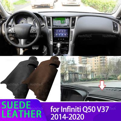 Auto Armaturenbrettmatte Schwarz/Braun Leder Armaturenbrett Abdeckung Wildleder Leder Armaturenbrett Matte Pad Sonnenschutz Zubehör für Infiniti Q50 V37 2014-2020