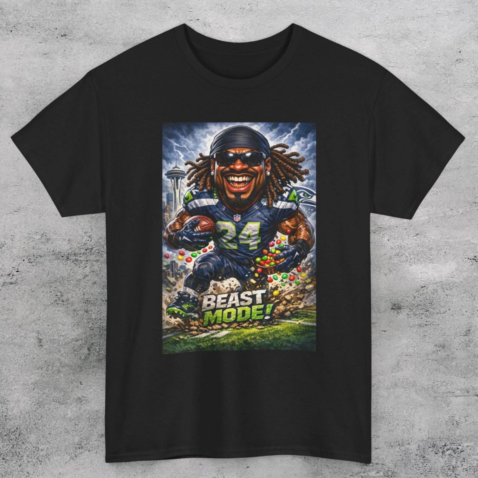 MARSHAWN LYNCH SEAHAWKS Vintage STYLE Football T-Shirt M